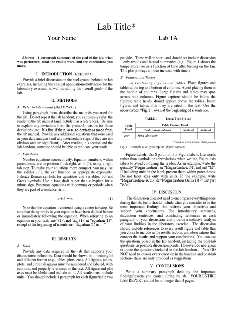 Lab Title : Your Name Lab TA | Download Free PDF | Abstract (Summary ...