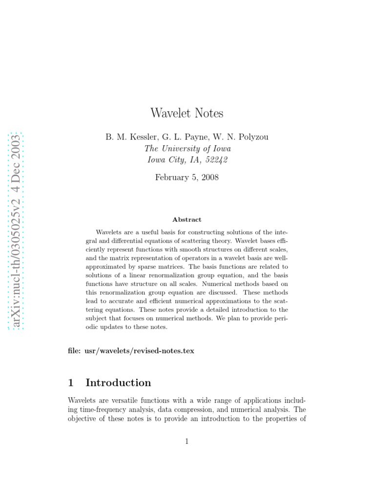 Wavelet Methods in Scattering Theory | PDF | Wavelet | Eigenvalues And ...