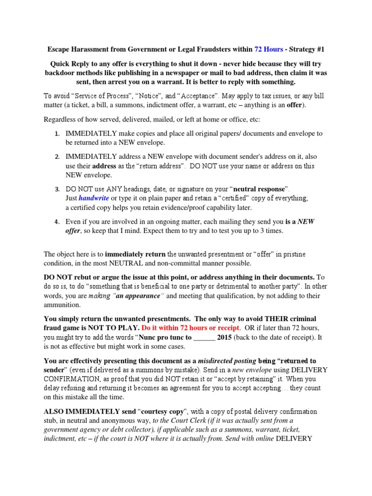 Avoid Being Served Traps 72 Hours To Refuse PDF Mail Offer And