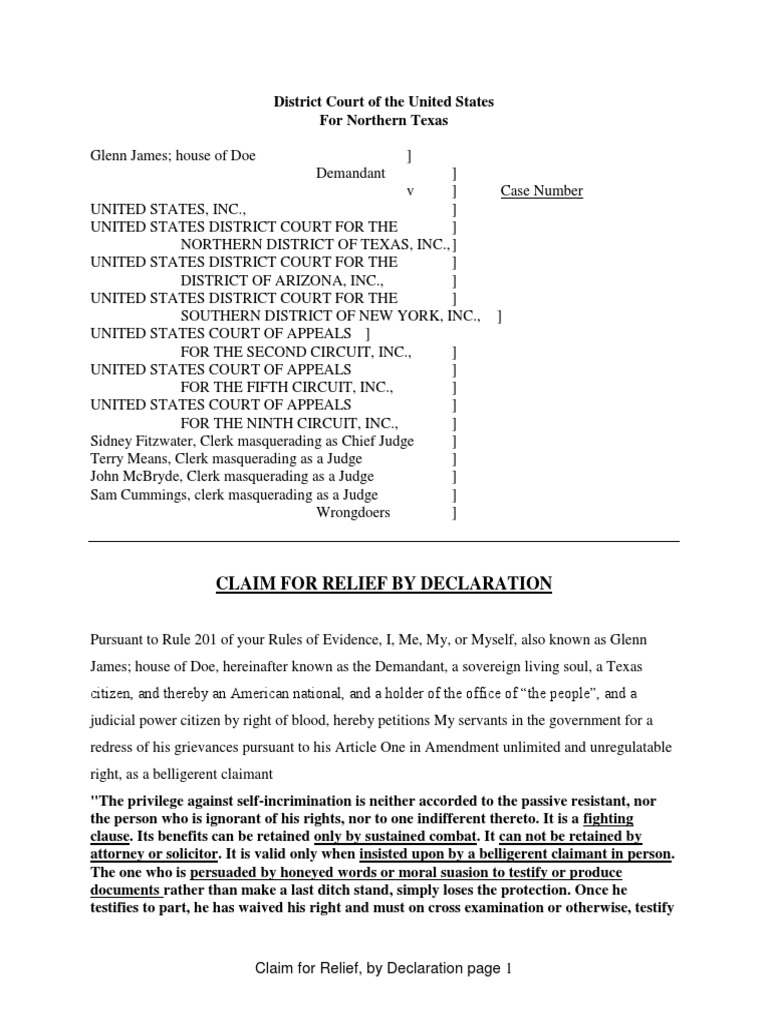 Demand For Relief1 - Long | PDF | Article Three Of The United States ...