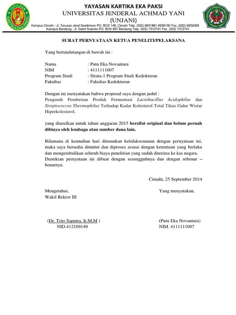 Contoh Surat Pernyataan Ketua Pkm Putu