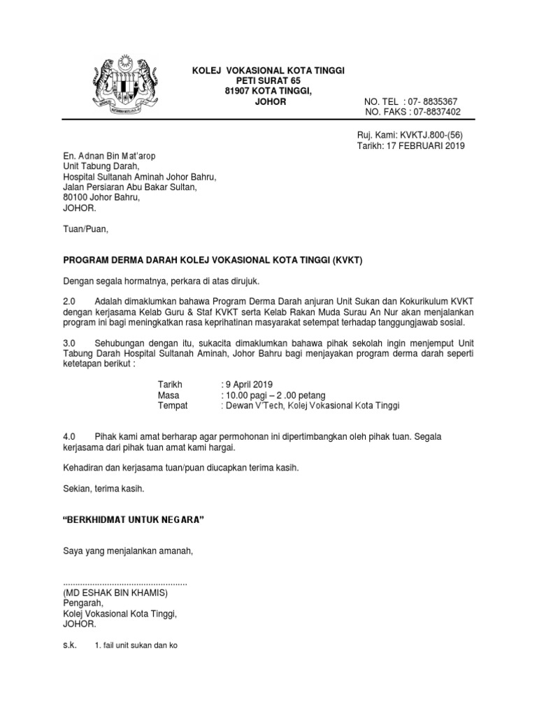 Surat Rasmi Program Derma Darah Pdf