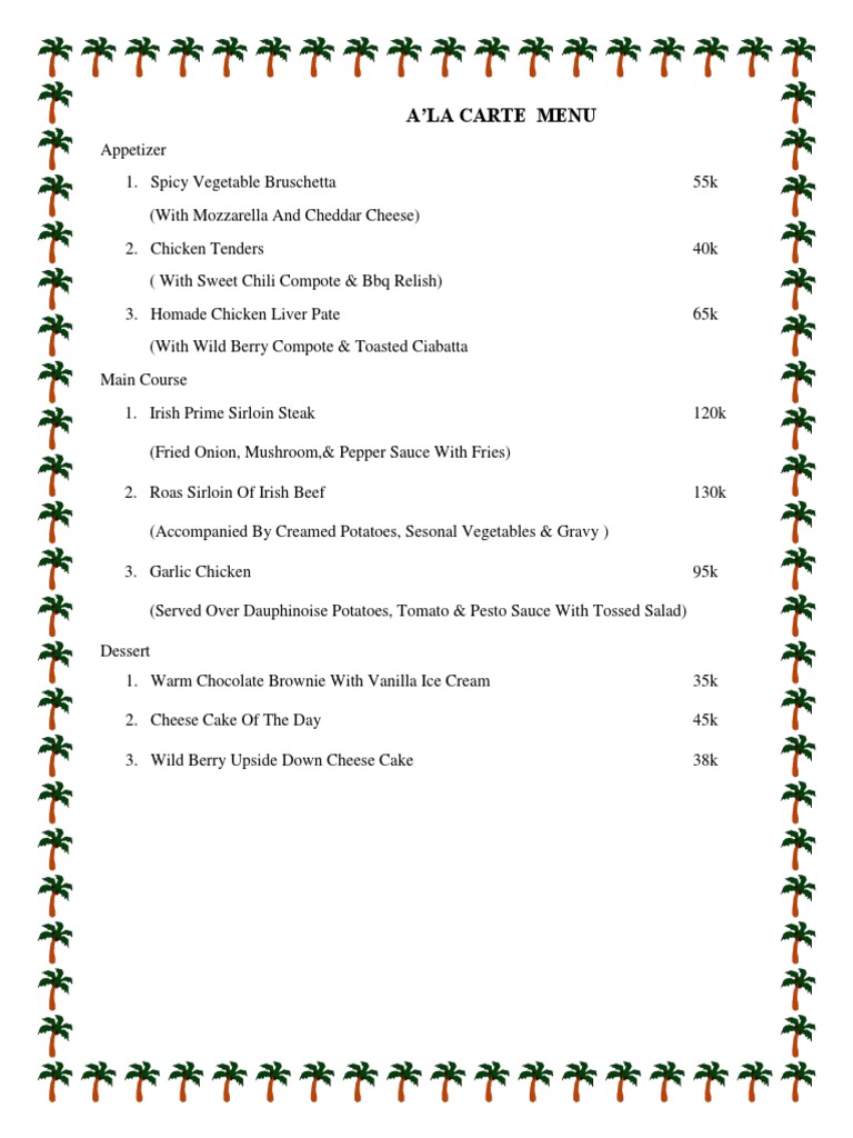 A'La Carte Menu | PDF | Desserts | Cuisine