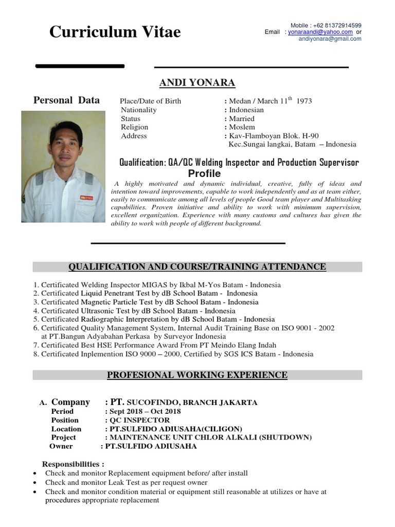 Up Date Cv Andi Welding Construction