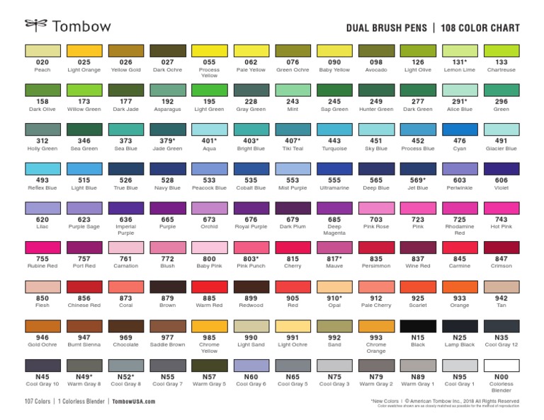 Dual Brush Pen 108 Color Chart | PDF | Blue | Green