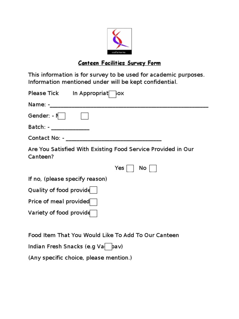 Canteen Facilities Survey Form