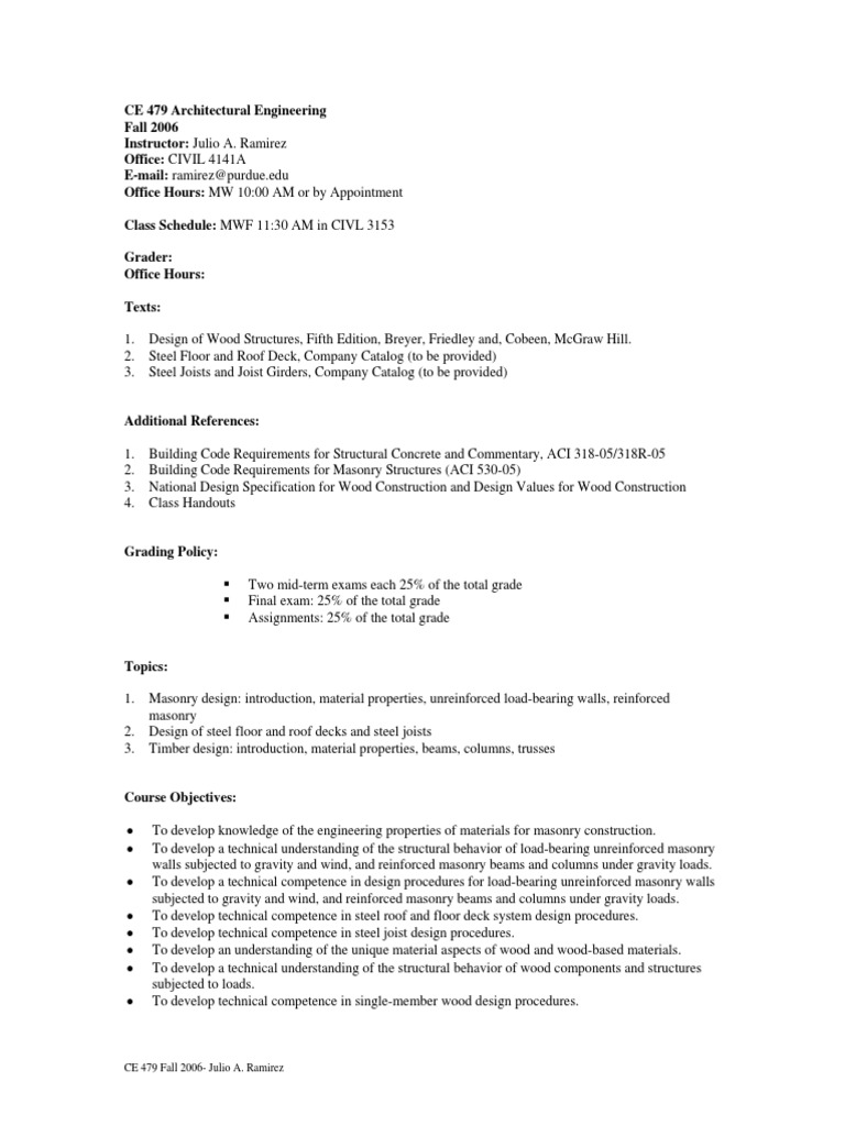 CE 479 Architectural Engineering Course Guide | PDF