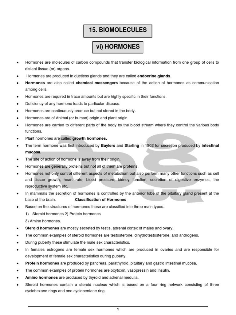 EAMCET QR Chemistry Sr Chem 15.Biomolecules HORMONES Hormone