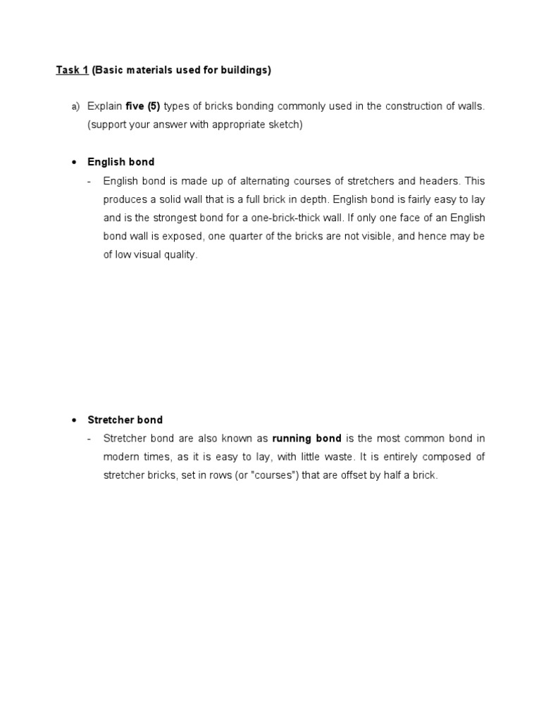 Task 1 (Basic Materials Used For Buildings) | PDF | Hardwood | Concrete