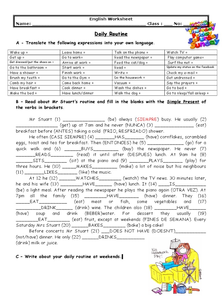 English Routine Practice | PDF | Lunch | Cooking