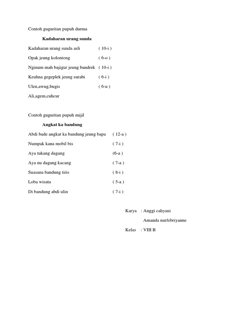 Contoh Guguritan Pupuh Durma