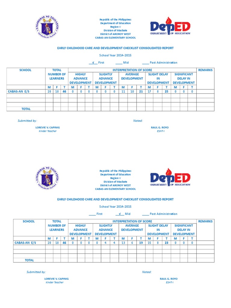 ECCD Checklist Report 2014-2015 | PDF | Education Policy | Behavior ...