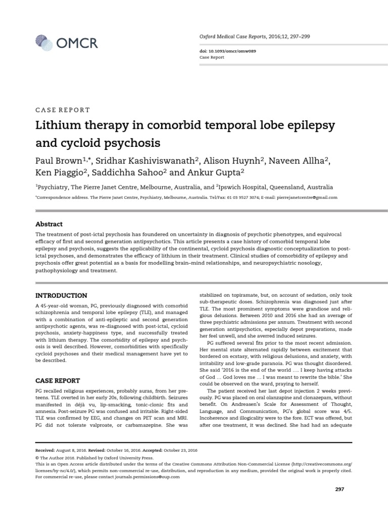 Lithium Therapy in Comorbid Temporal Lobe Epilepsy and Cycloid ...