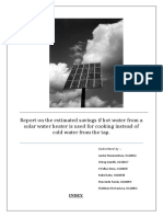 Report On The Estimated Savings If Hot Water From A Solar Water Heater Is Used For Cooking Instead of Cold Water From The Tap