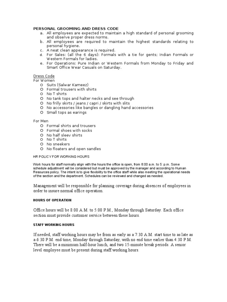 Personal Grooming and Dress Code PDF Clothing Fashion