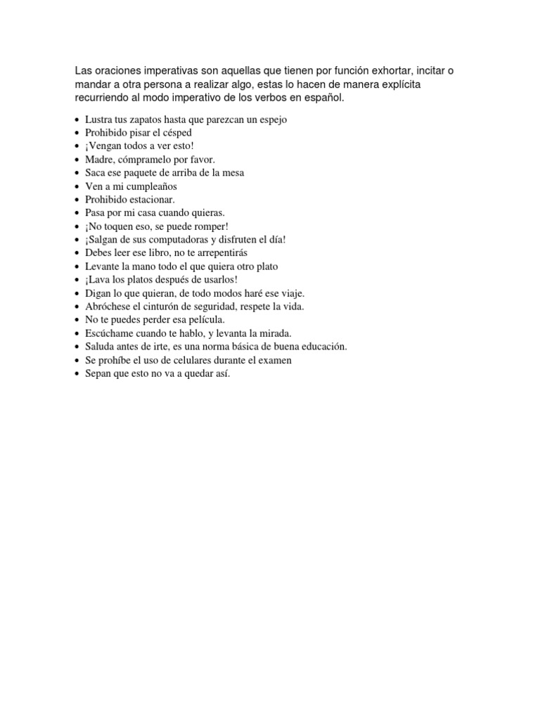 Ejemplos de oraciones imperativas | PDF | Artes del Lenguaje y Comunicación