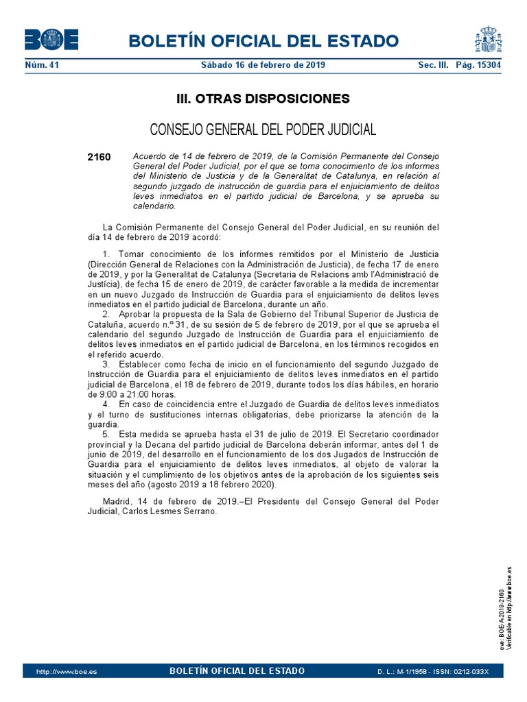 Boe A 2019 2160 | PDF | Cataluña | Barcelona