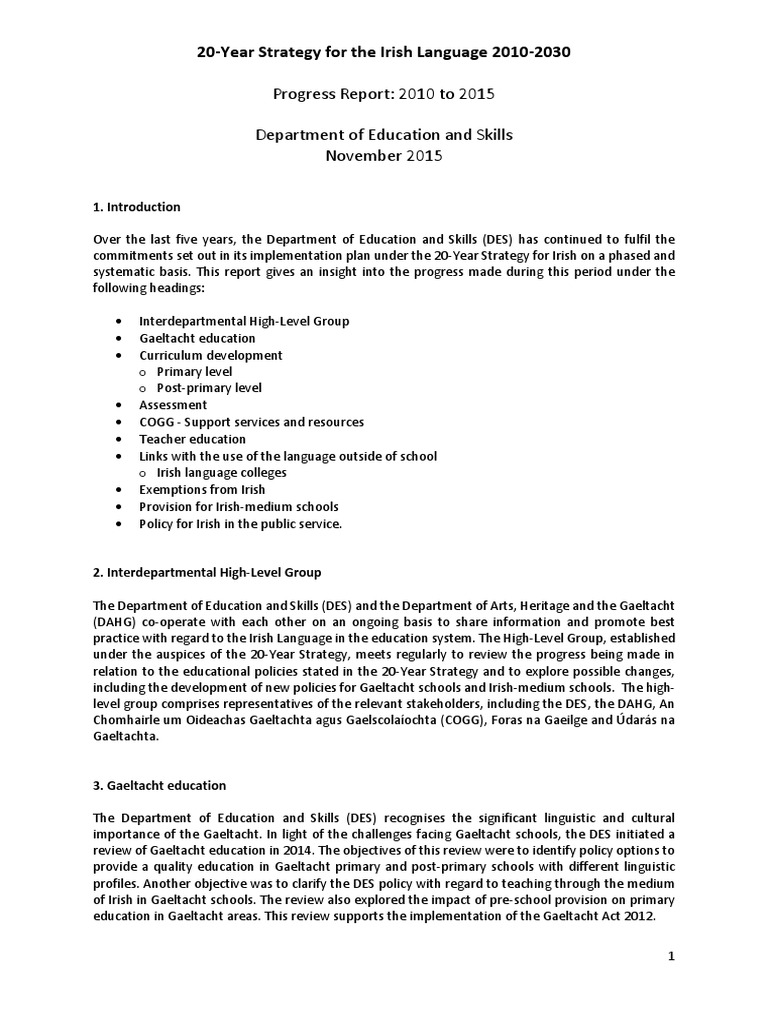 20-Year Strategy For The Irish Language 2010-2030 | PDF | Irish ...