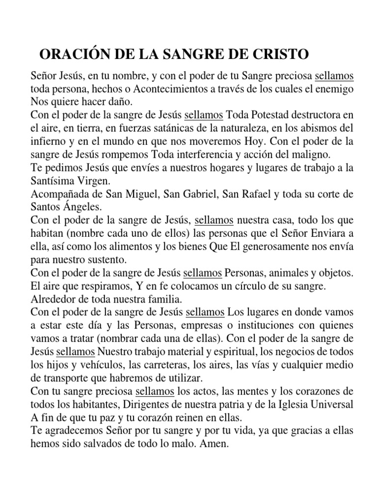 Oración Diaria a la Sangre de Cristo | PDF | Cristo (título) | Oración