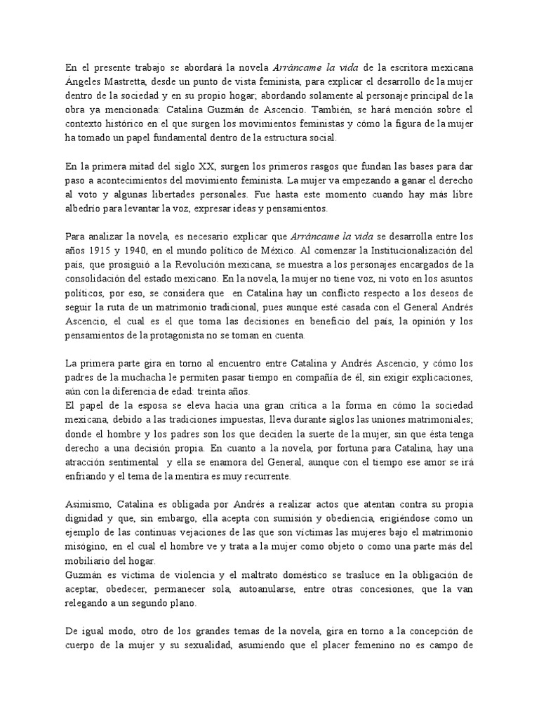 Arráncame La Vida (Análisis y Resumen) PDF Hombre Mujer