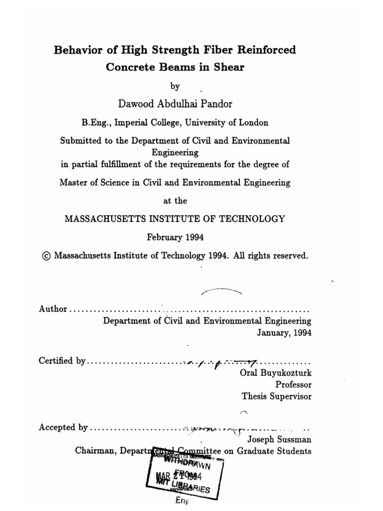 Behavior of High Strength Fiber Reinforced Concrete Beams in Shear ...