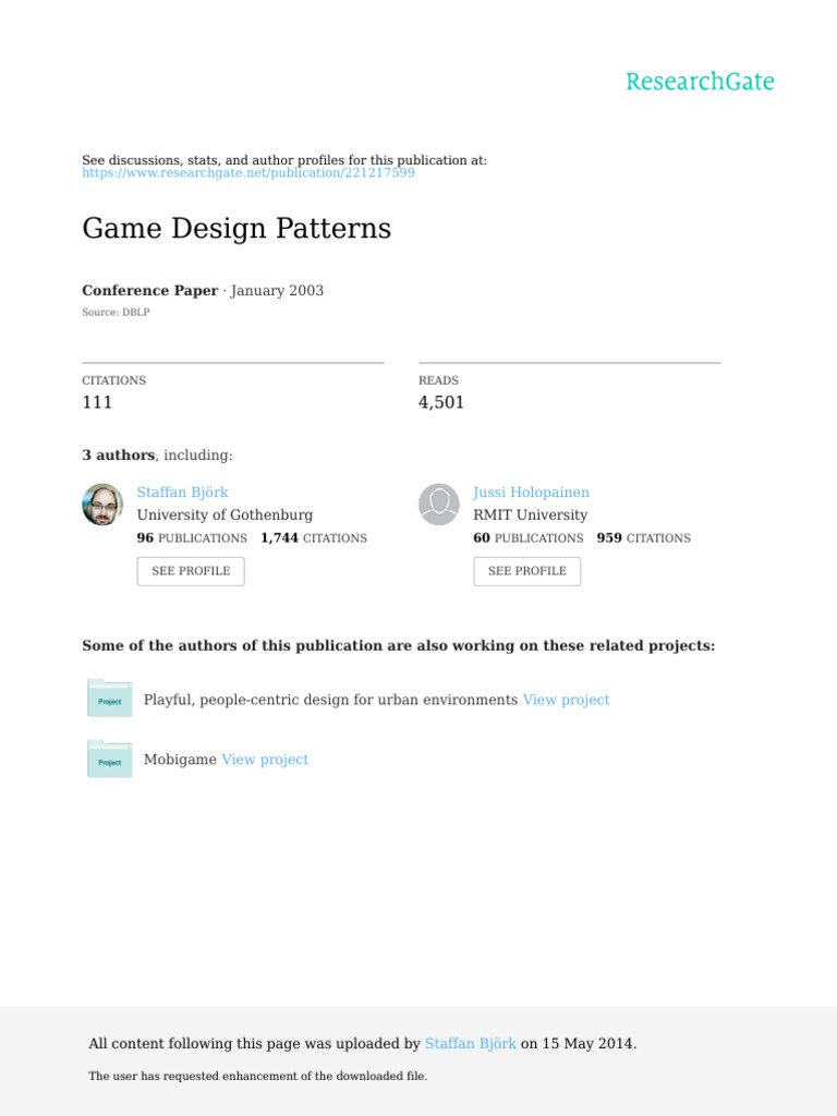 Game Design Patterns | PDF | Video Games | Software Design Pattern