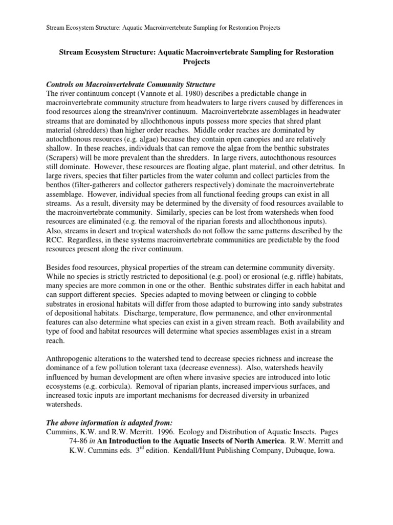Macroinvertebrate Sampling for Stream Restoration | PDF | Benthic Zone ...