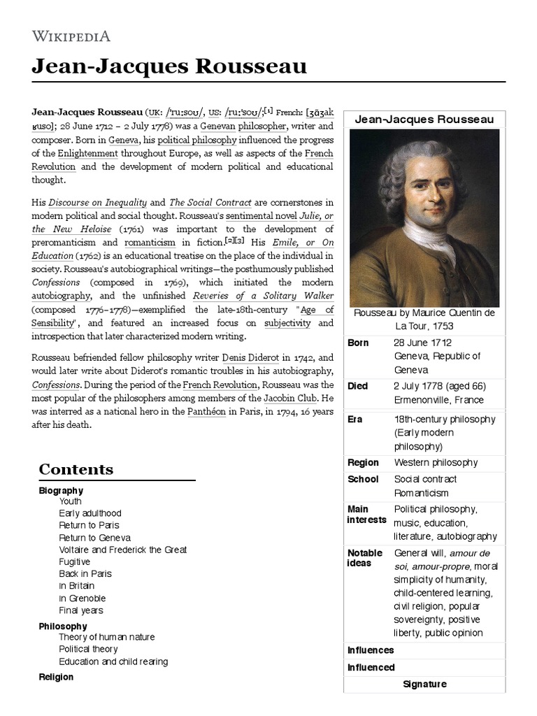 Jean Jacques Rousseau | PDF | Jean Jacques Rousseau Emile, Or On Education