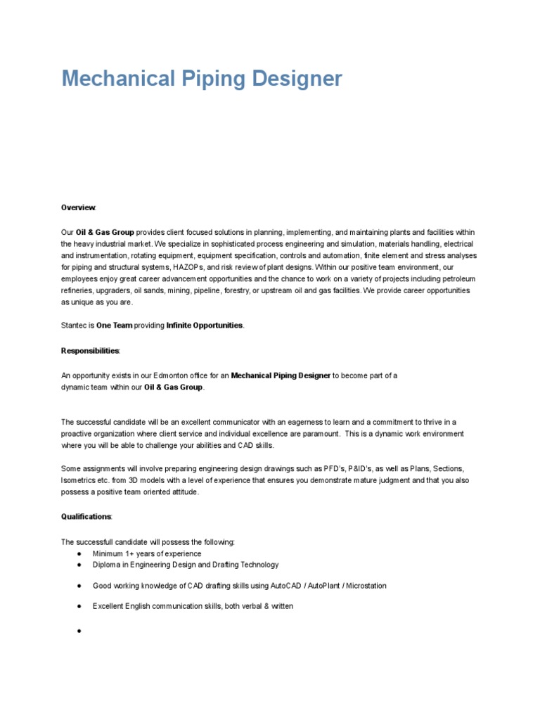 Mechanical Piping Designer Job PDF