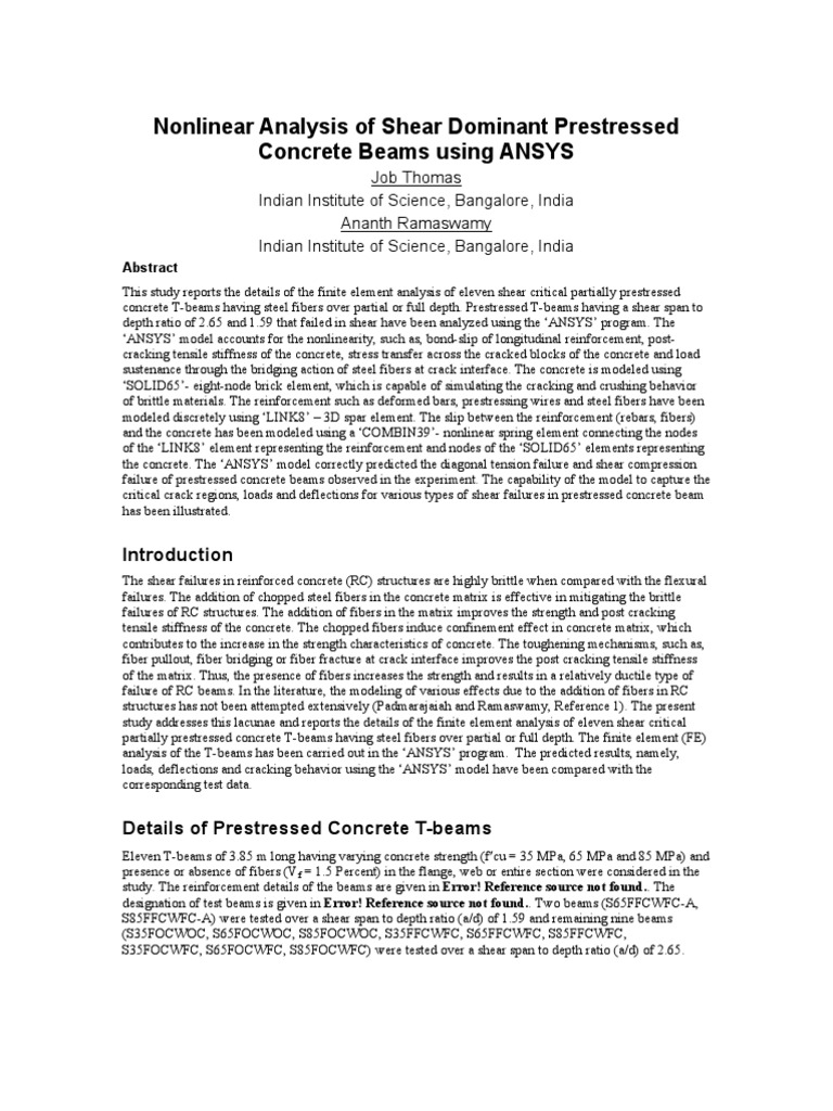 Nonlinear Analysis of Shear Dominant Prestressed Concrete Beams Using ...