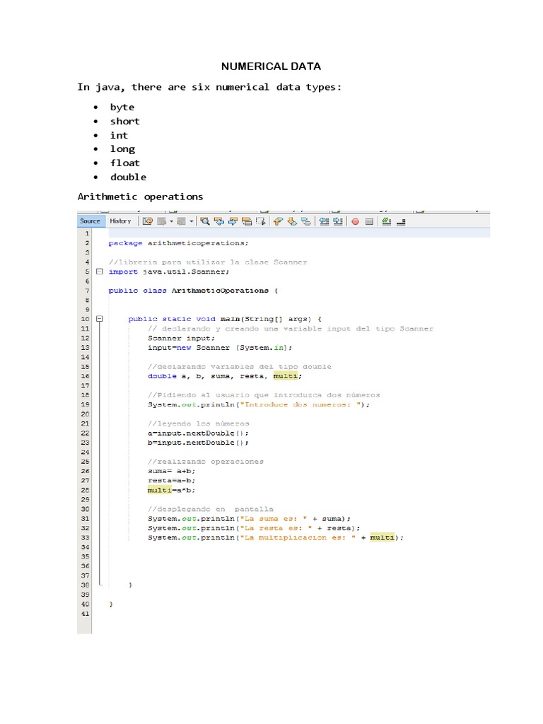 Java Numerical Data Types | PDF | Teaching Methods & Materials | Computers