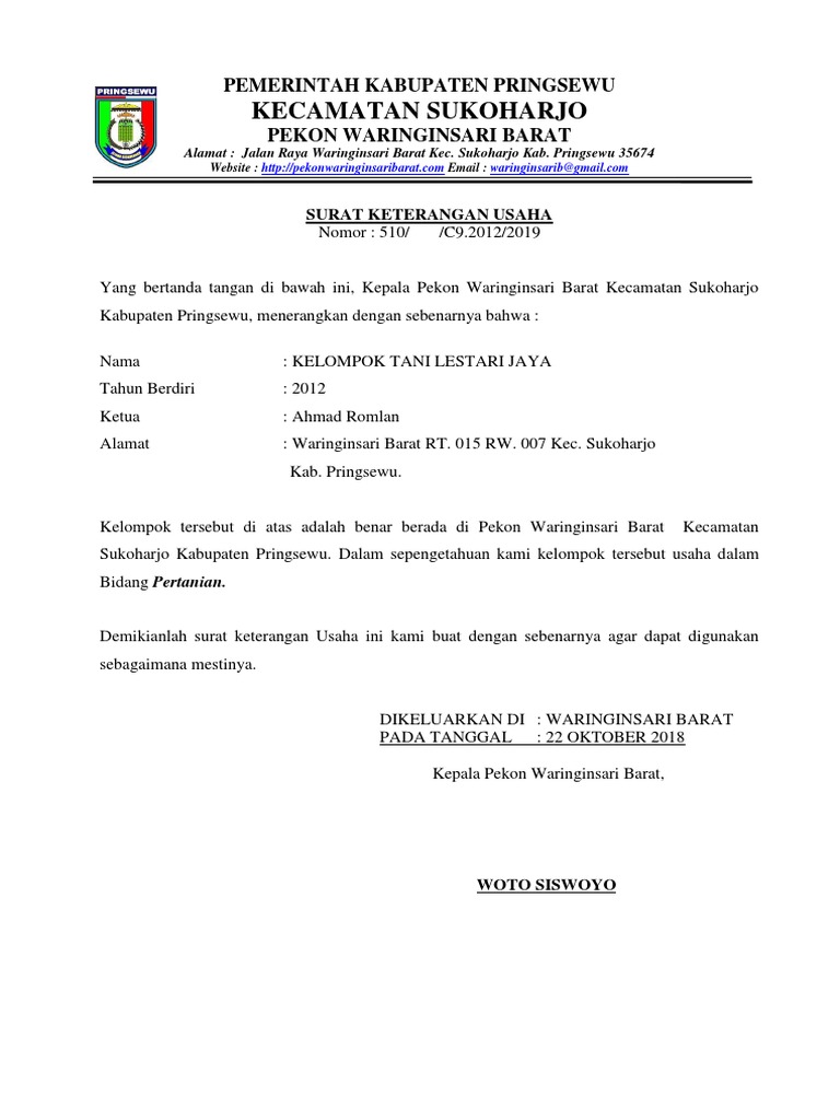 Surat Keterangan Usaha PKM GAGASAN TERTULIS Diusulkan oleh.