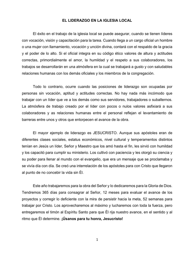 Capacitacion Lideres de La Iglesia Local | PDF | Liderazgo | Cristo ...