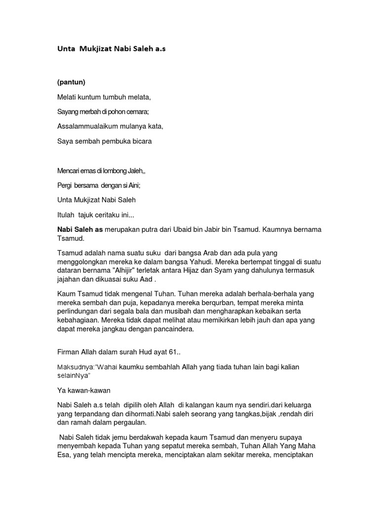 Unta Mukjizat Nabi Saleh A S Pdf