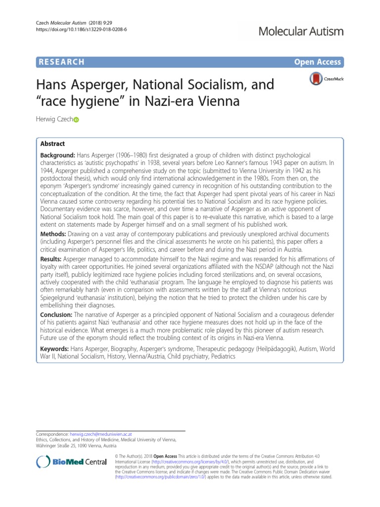 Hans Asperger National Socialism And Race Hygiene In - 