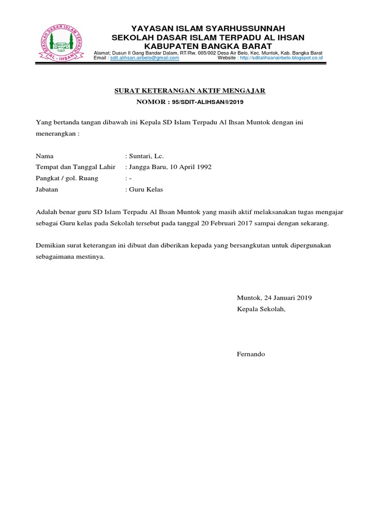 Contoh Surat Aktif Mengajar Suratmenyurat Net