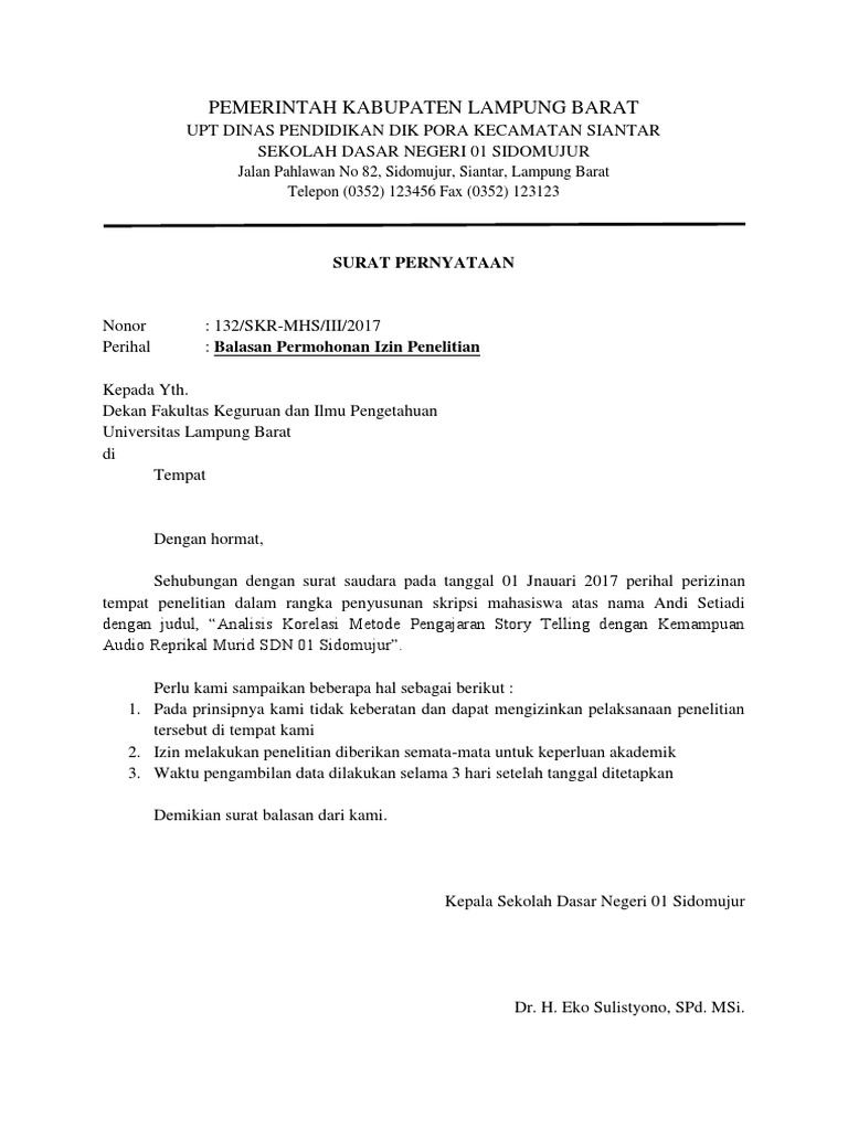 Surat Balasan Penelitian Dari Sekolah