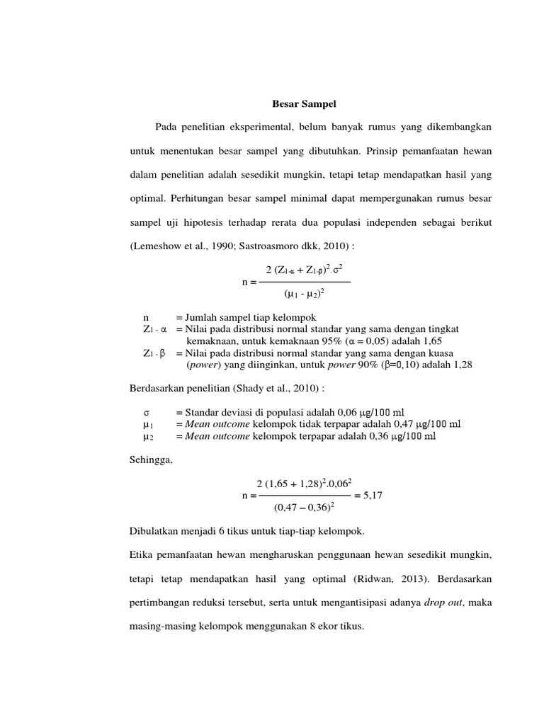 Rumus Besar Sampel Penelitian Hewan | PDF | Sains & Matematika