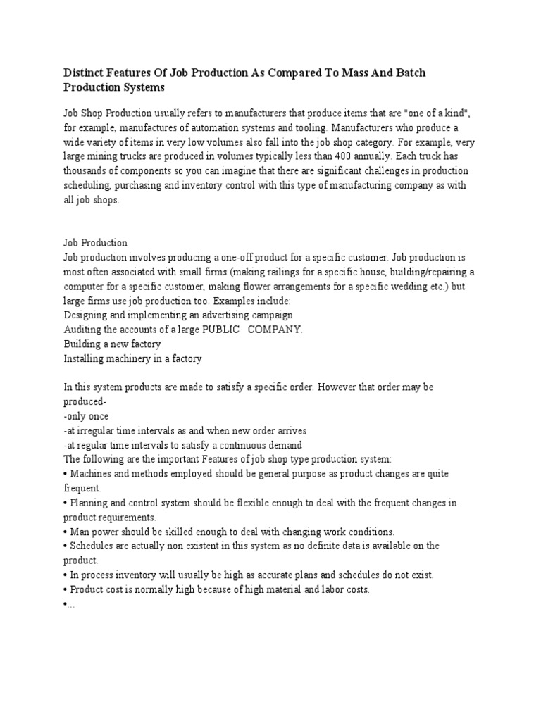 Job Production: Features and Examples | PDF | Business
