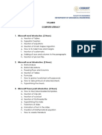 Syllabus Computer Literacy: Department of Mechanical Engineering