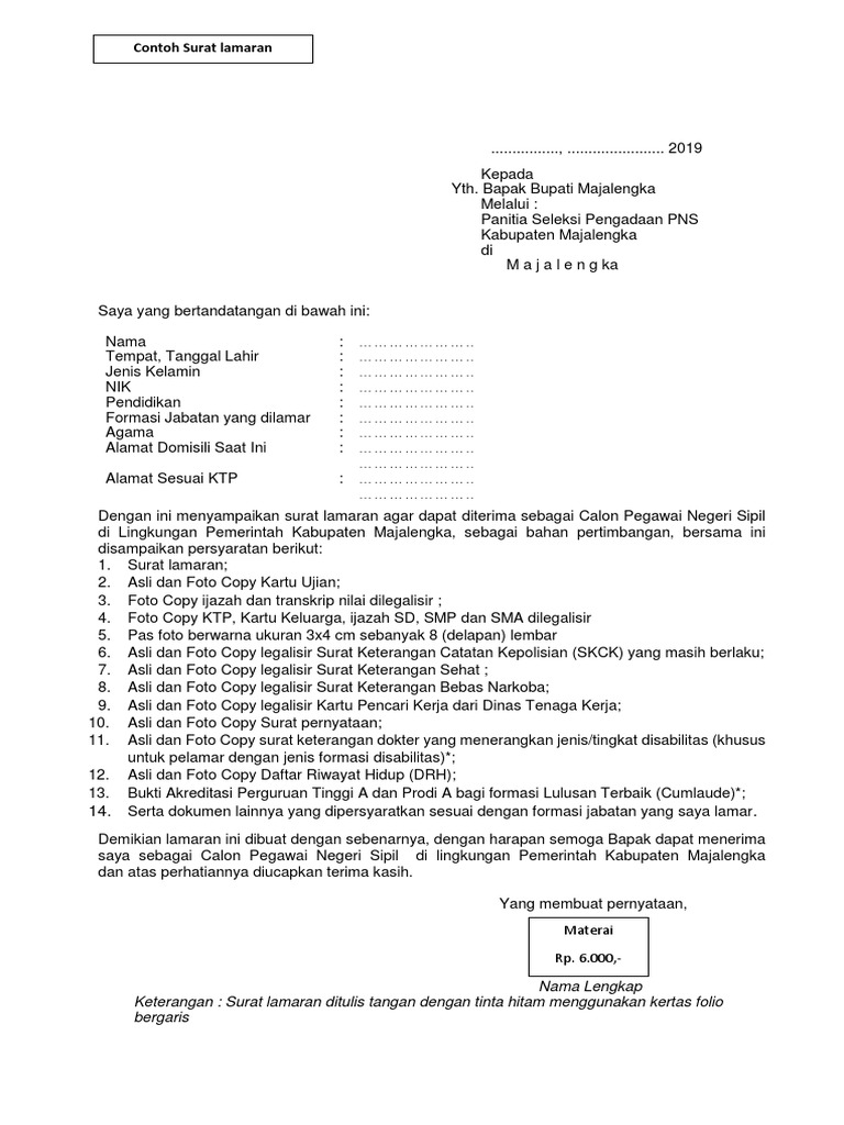 Kertas Folio Contoh Surat Lamaran Kerja Tulis Tangan