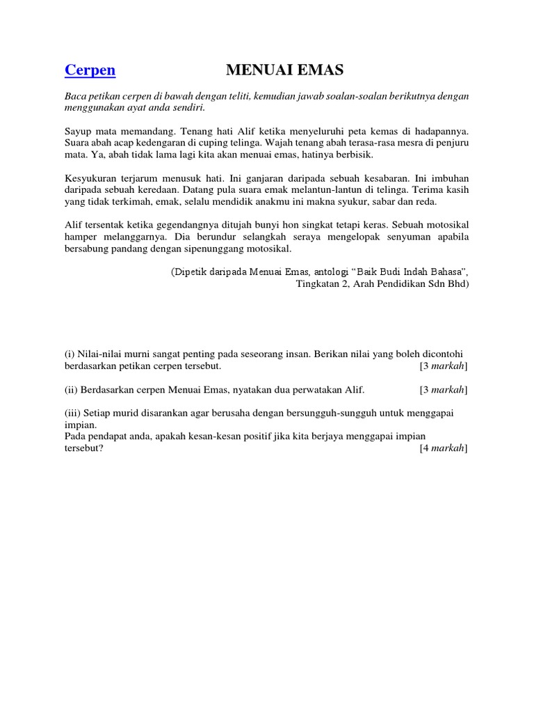 Cerpen Menuai Emas Pdf