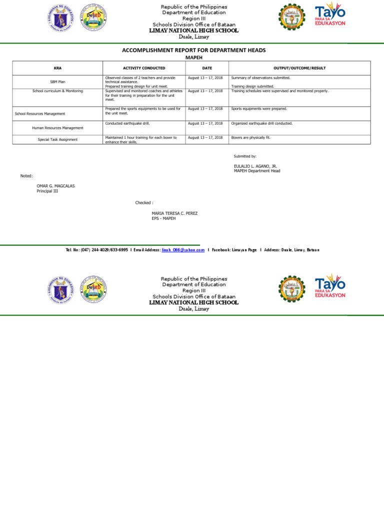 WEEKLY ACCOMPLISHMENT FORM-2018 August 13 - 17, 2018 | PDF | Cognition ...