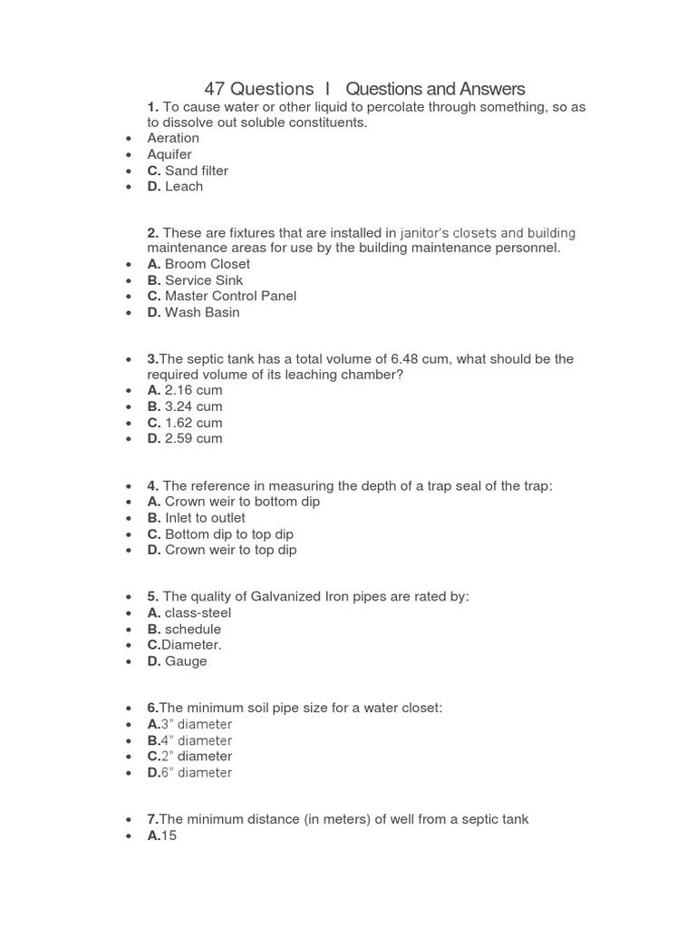 Plumbing questions and answers an assessment of plumbing knowledge