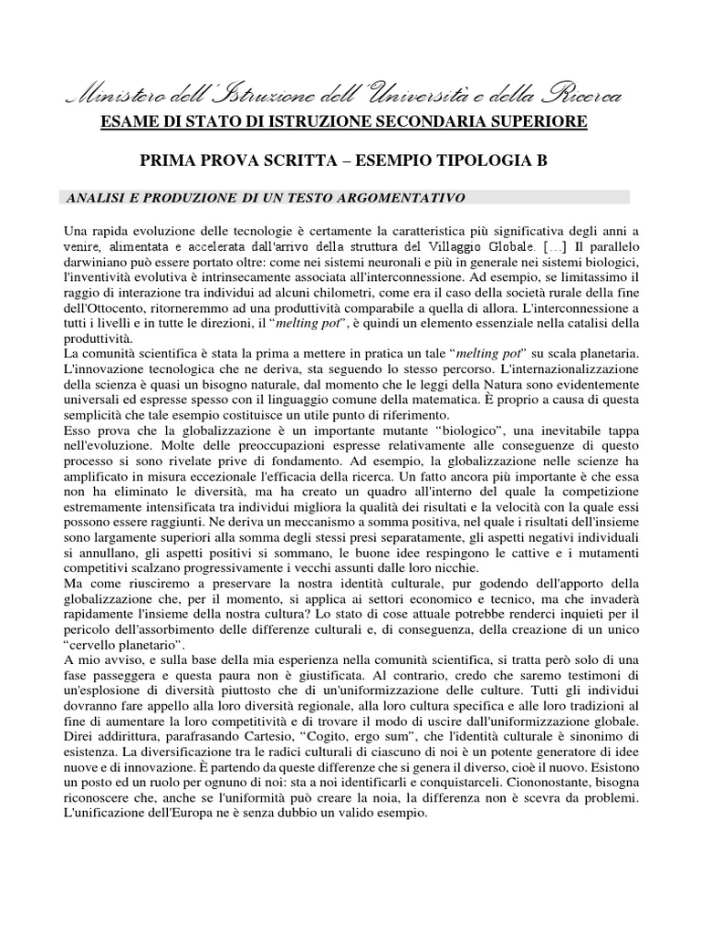 Esempio testo argomentativo traccia 3