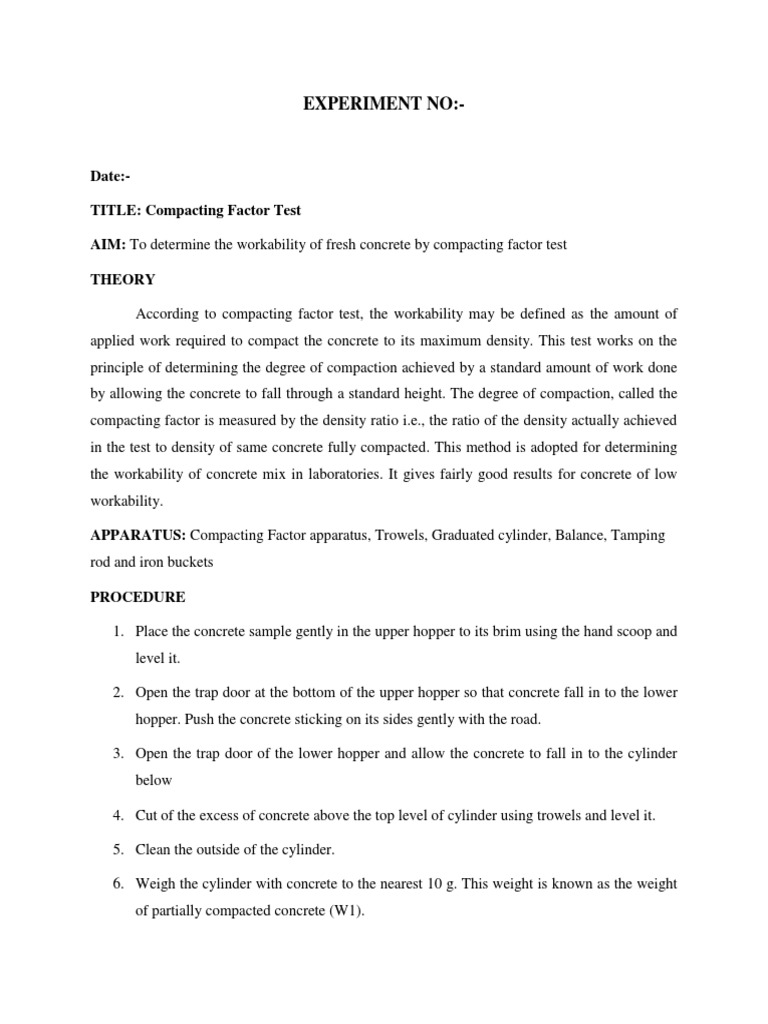 Compacting Factor Test | PDF | Weight | Concrete