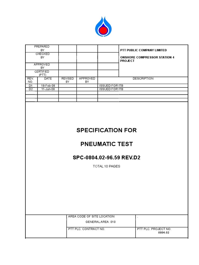 Pneumatic Test | PDF | Pipe (Fluid Conveyance) | Leak