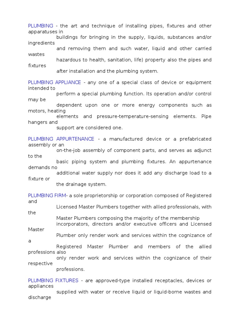 Plumbing Terms & Glossary PDF Sanitary Sewer Plumbing