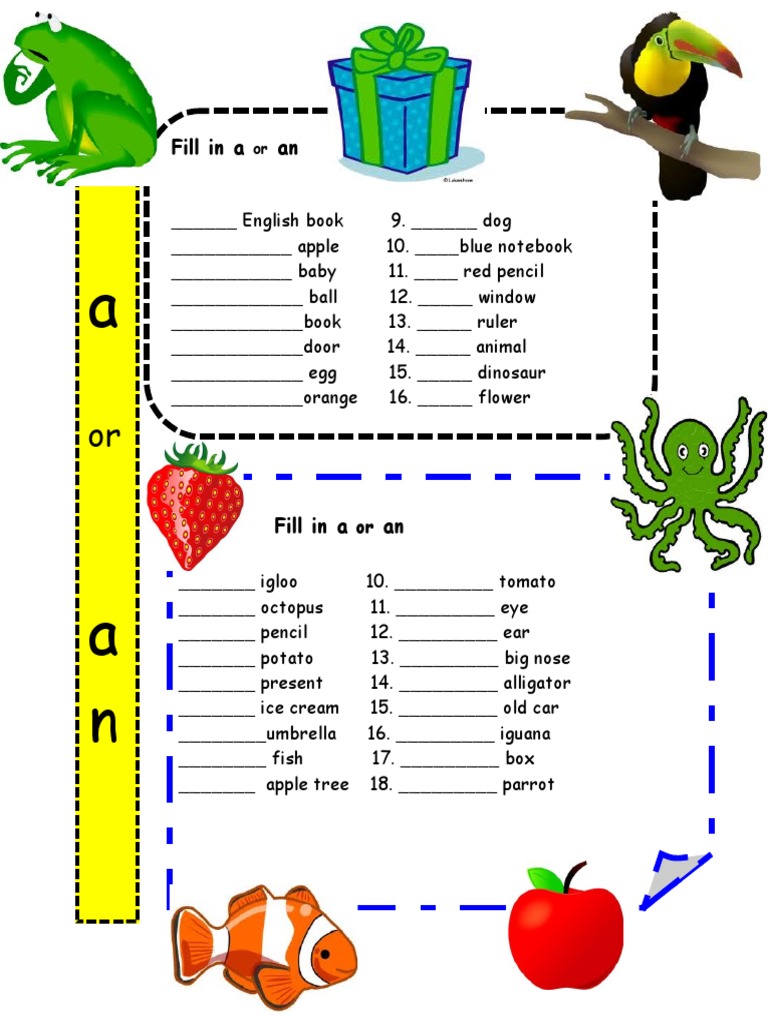 Articles A and An Worksheet for Kids | PDF
