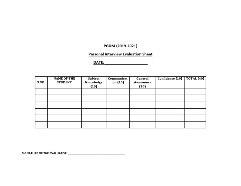 PGDM Interview Evaluation Sheet | PDF | Career & Growth